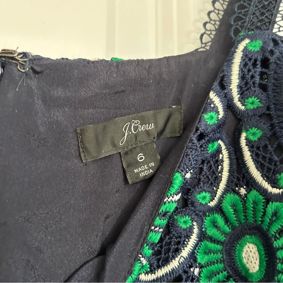 J. Crew Eyelet Tiered Floral Embroidered Dress Mini Women’s 6 Navy Old Money - Picture 8 of 11